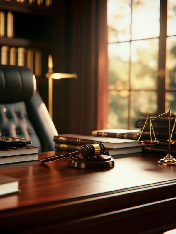About Us A symbolic image of a lawyer's desk in one of the best law firms in Kuwait, reflecting professionalism and legal authority.