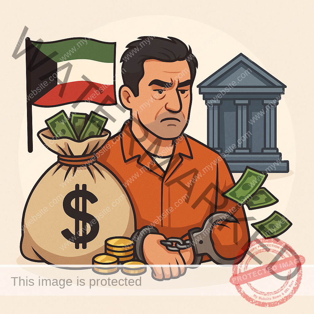 رسم كاريكاتيري يعبر عن مكافحة غسيل الأموال في الكويت وفق قانون الجزاء