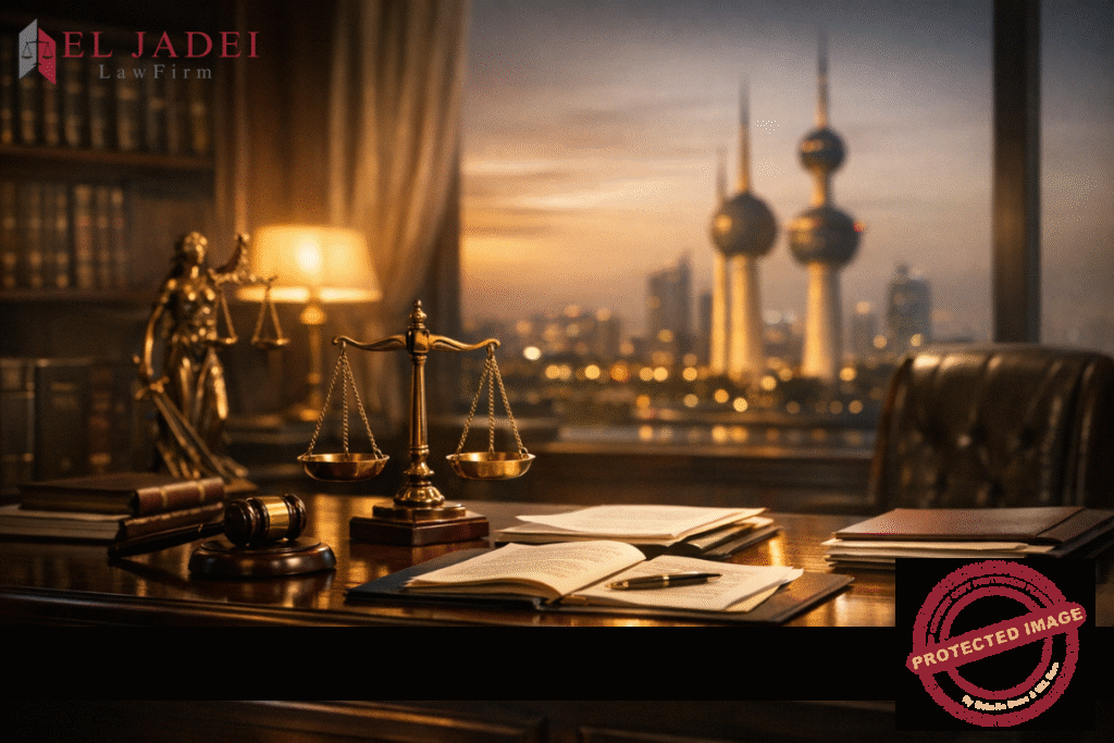 قانون الاتجار بالبشر في الكويت 91: احذر قبل الوقوع مشهد قانوني في الكويت يعبر عن قانون مكافحة الاتجار بالبشر مع رموز العدالة