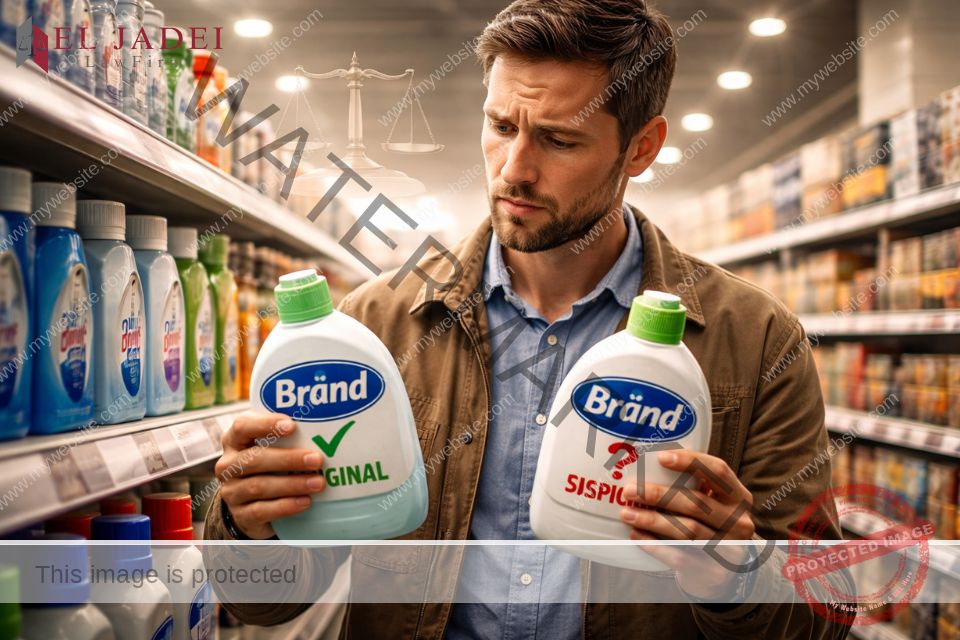 عقوبة التعدي على العلامة التجارية في الكويت وفق قانون 2015 عميل محتار بين منتج أصلي وآخر مقلد يوضح تقليد العلامة التجارية